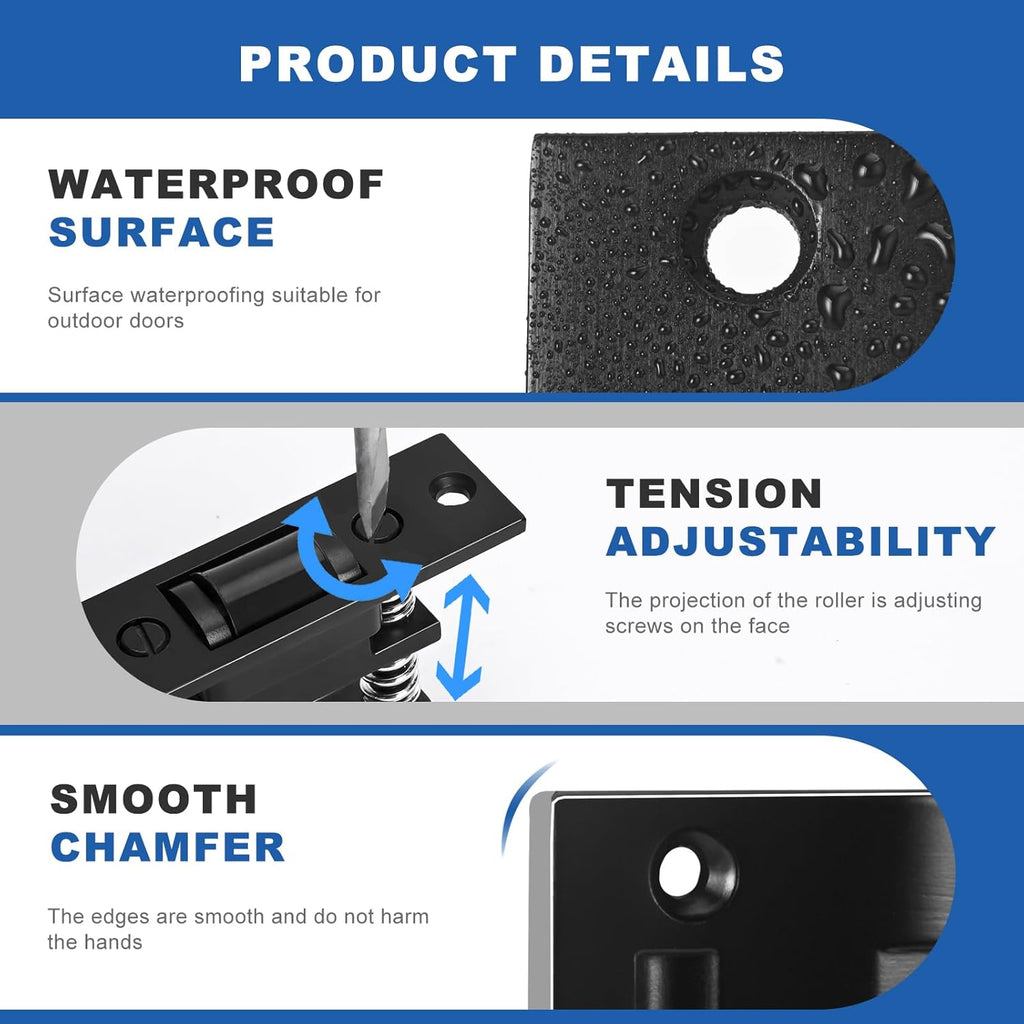 2 Pack Commercial Heavy Duty Door Roller Catch, Drive in Ball Catch with Strike Plate Solid Zinc Adjustable Silent Door