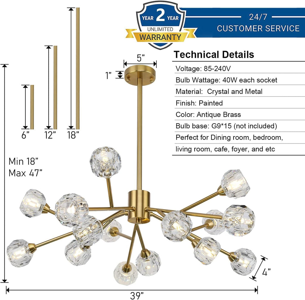 Sputnik Chandeliers for Dining Room Light Fixtures,Modern Crystal Chandeliers for Living Room,15 Lights Gold Mid Century Brass Lighting Fixtures for Kitchen Island Bedroom Entryway A116-B097RJGY9W