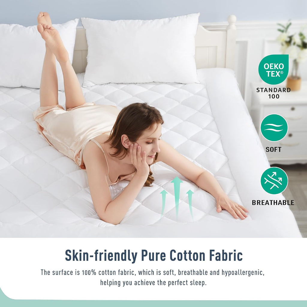 Queen Mattress Pad Topper Cotton, 8-22"Deep Pocket, Ultra Loft | 500GSM Down Alternative Pillow Top, Quilted Fitted