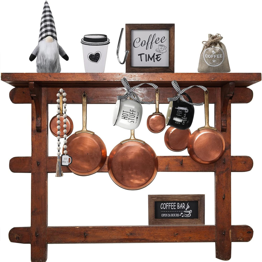 Coffee Bar Decor Set, Farmhouse Tiered Tray Decor Accessories, Rustic Coffee Station Tabletop Wooden Signs - Set of 8