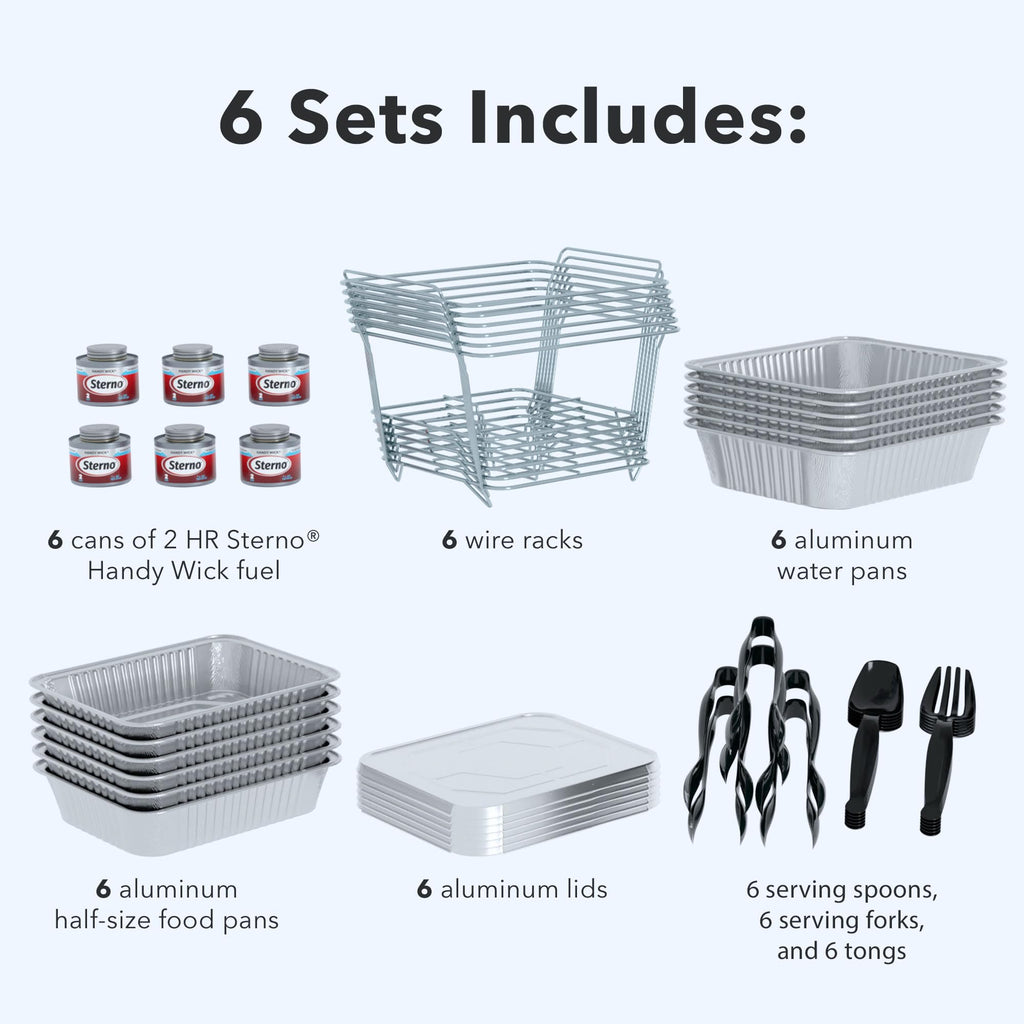 Half Size Disposable Chafing Dish Buffet Set with Fuel, 6 Pack