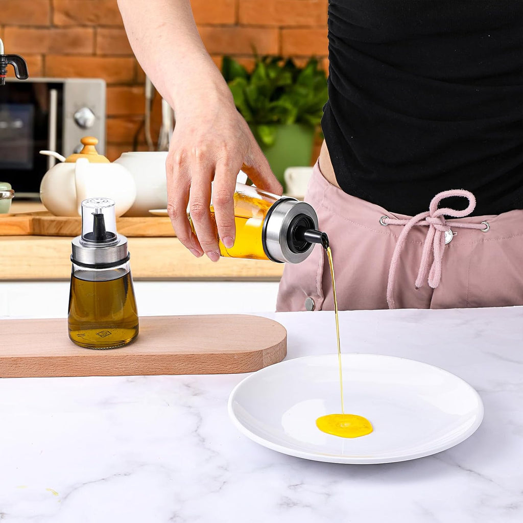 180ml/6 oz Airtight Olive Oil Dispenser Bottle,Oil and Vinegar Cruet Set and BBQ, Oil Decanter for Cooking - Set of 4