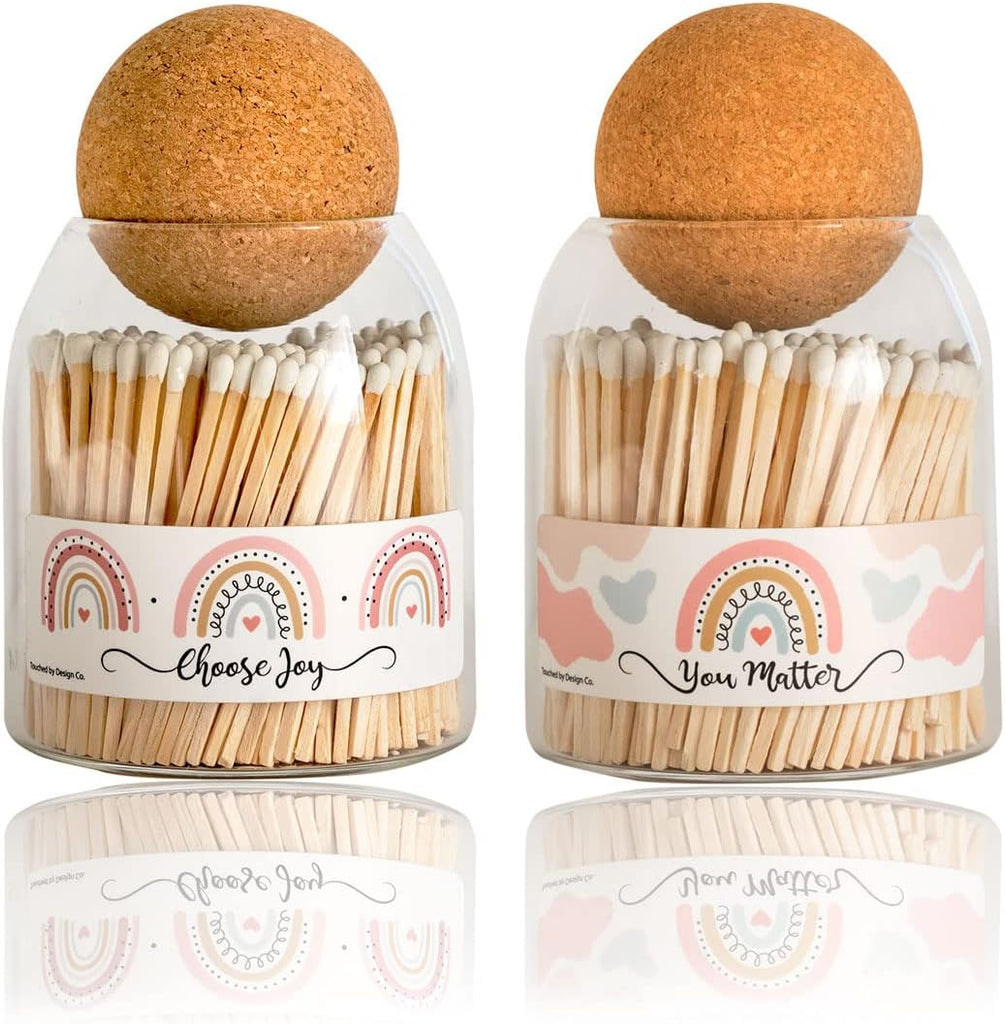 You Matter" Glass Bottle of Matches | Approx 135 Matches in Jar with Striker Paper | Decorative Wooden Match Holder
