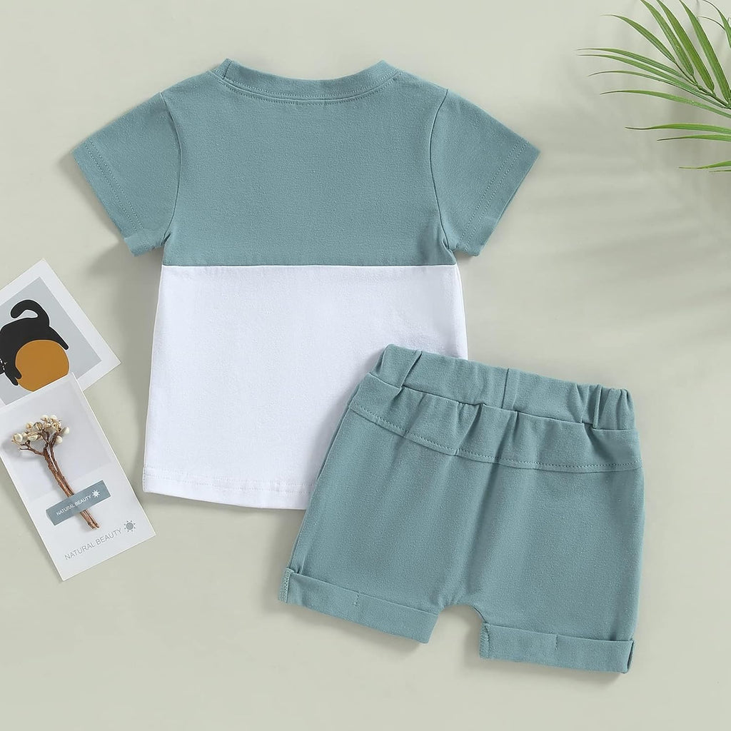 Baby Toddler Boy Clothes Summer Outfits 6 12 18 Patchwork Short Sleeve T Shirt & Shorts Sets with Pockets
