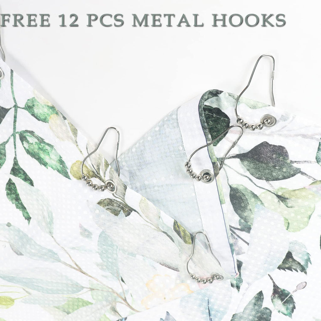 Eucalyptus Leaf Waffle Textured, Weighted Bottom Watercolor Green Leaves on The Top Plant with Floral Bathroom