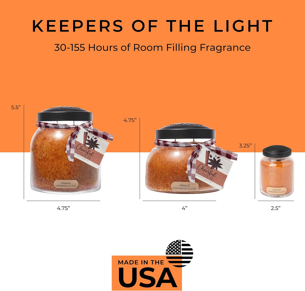 Orange Cinnamon Clove - 34oz Papa Scented Candle Jar with Lid - Keepers of the Light - 155 Hours of Burn Time, Gift - Set of 34