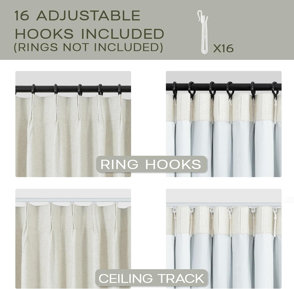 Pinch Pleated Linen Blackout Curtains 96 Inch Long 2 Panel Set, Floor to Ceiling Thermal Insulated Heat Blocking