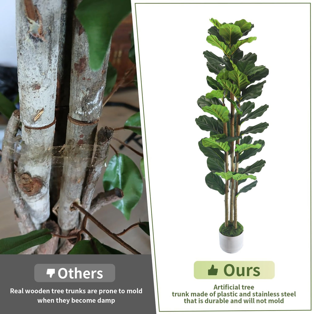 5FT Artificial Fiddle Leaf Fig Tree, Premium Fake Ficus Lyrata Plant in Decorative Planter Home Office Decor