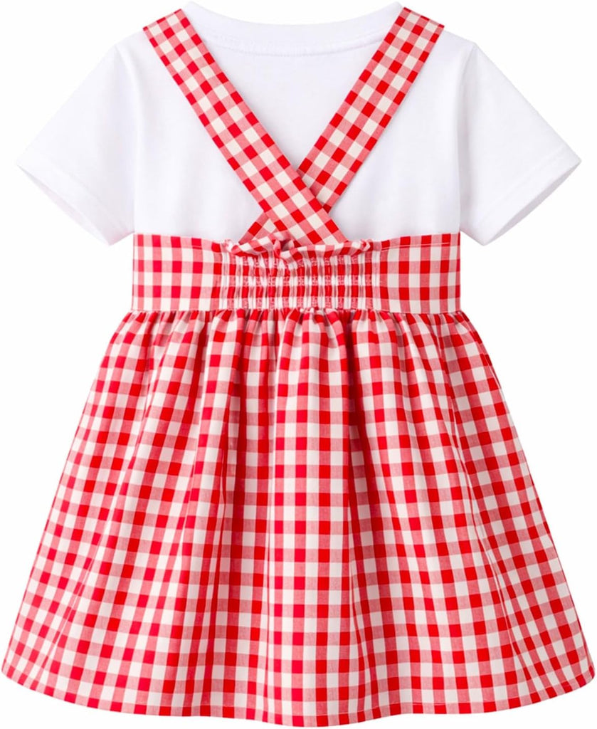 Girls Dress Set 2pc Pinafore Suspender Dress Outfit with Cotton Tees Summer Casual Play Dress