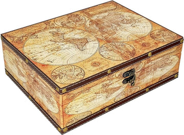 Vintage Wooden Storage Box - Treasure Chest Themed Gift, Keepsake Box for Trinkets, Jewelry, Mementos - Global Decor