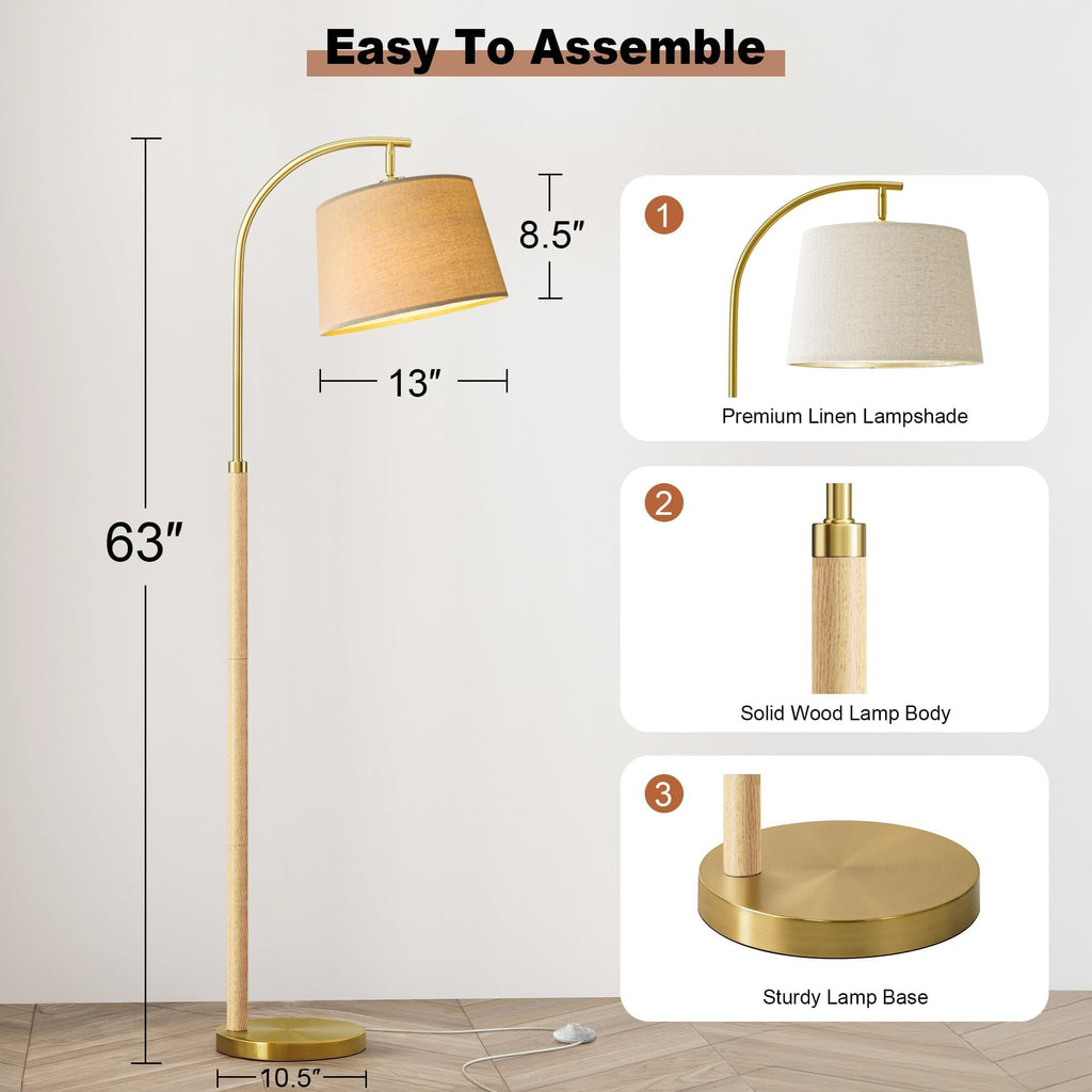 Real Wood Floor Lamps Bedroom, 62" Mid Century Modern Lamp