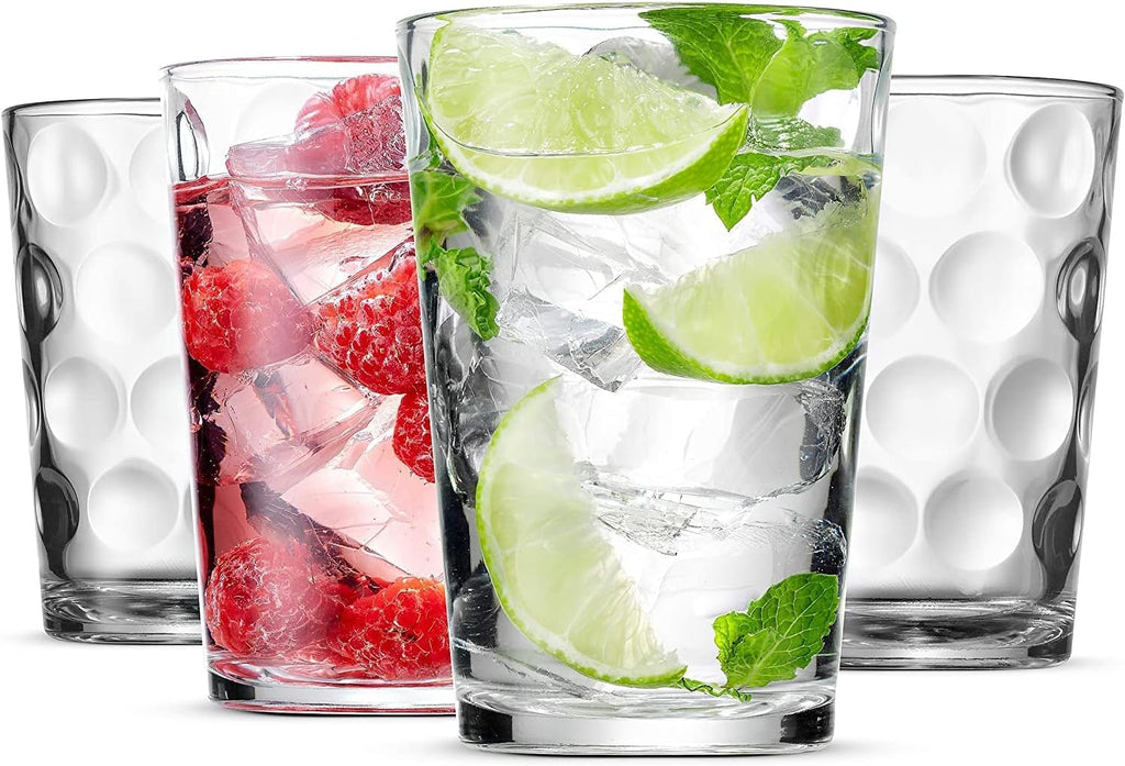 Set of 12 Elegant Everyday Stackable Drinking Glasses - Includes 4-17oz Highball Tumbler Glassware, 4-13oz DOF Rock