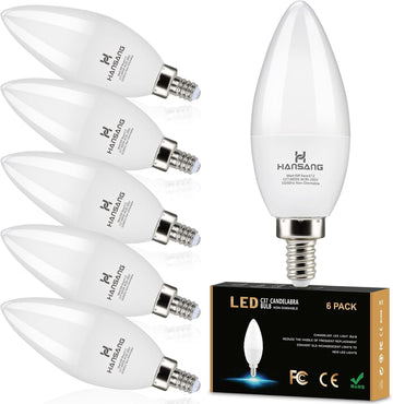 E12 LED Candelabra Light Bulbs 60W Equivalent 6000K Cool Daylight