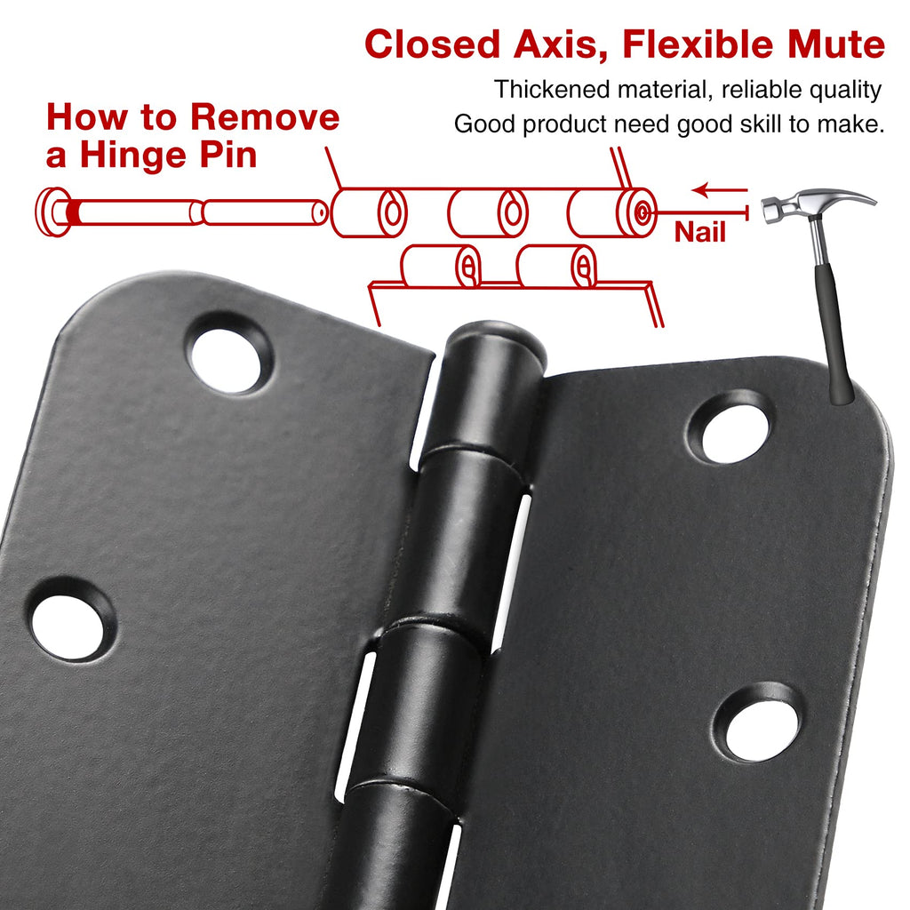 Rounded Matte Black Door Hinges 3.5 Inch 5/8" Radius Flat 30 Pack