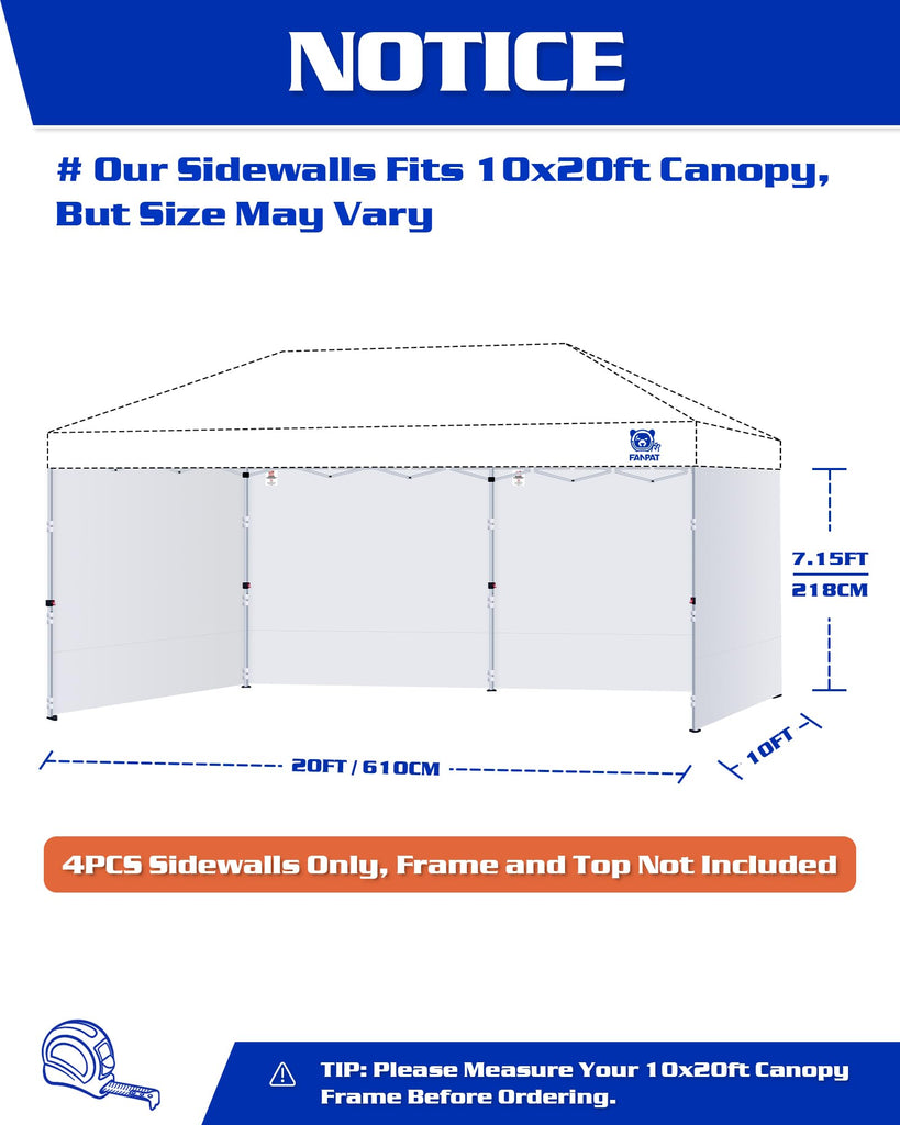 10x20ft Sidewalls for Canopy, Khaki (4Pcs Sidewalls Only)