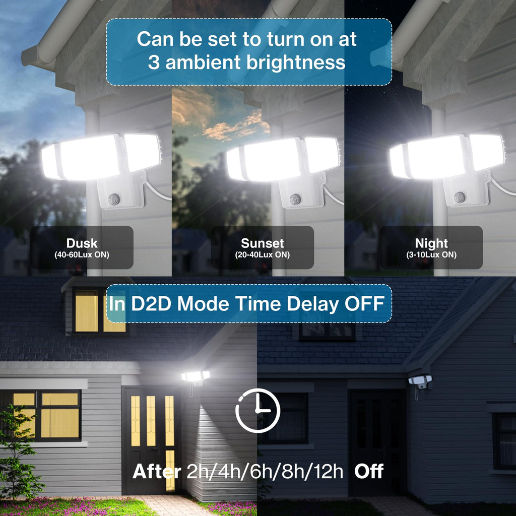 80W Plug in Flood Lights Dusk to Dawn Outdoor Lighting, Exterior LED Security Light with Remote, IP65
