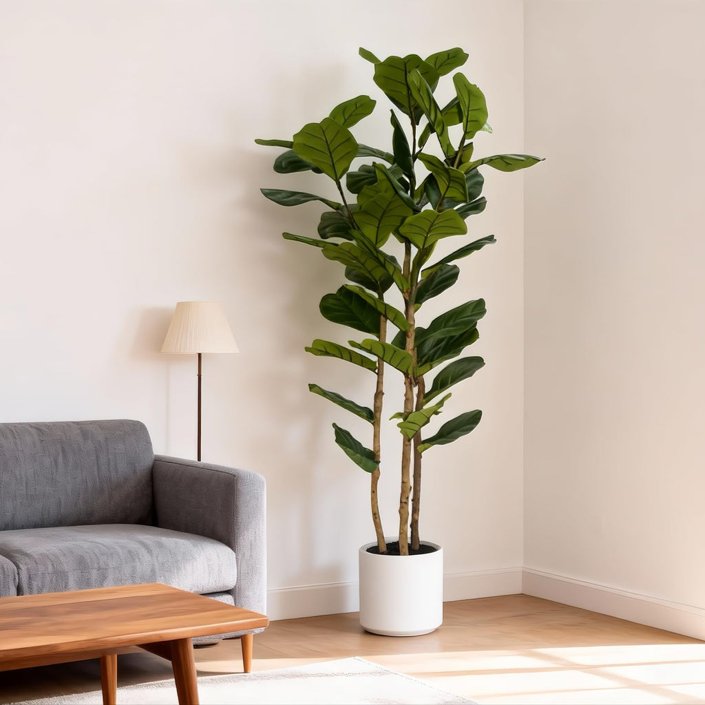 Artificial Fiddle Leaf Fig Tree 5FT with White Tall Planter-Large Faux Tree Tall Fake Floor Plant in Pot, Artificial