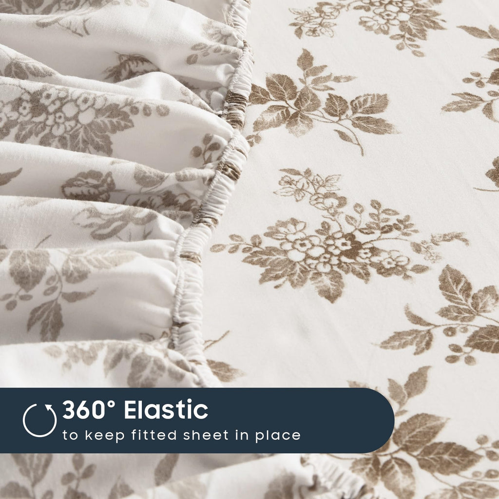 Floral Bed Sheets, 4-Piece Sheet Set, Shabby Chic Botanical Coquette Cottagecore Vintage Flower Pattern Printed
