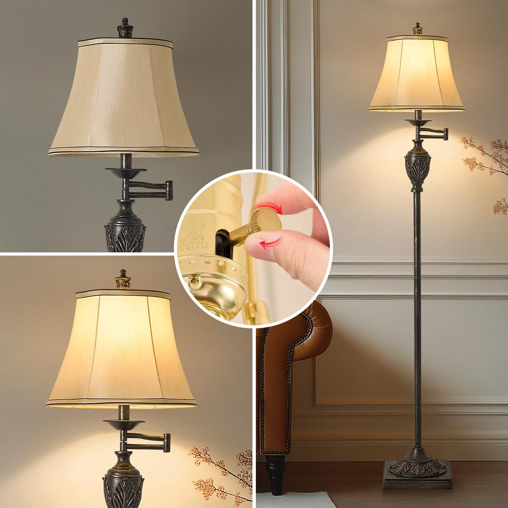Traditional Floor Lamp with 350° Swing Arm, Including Bulb, Antique Black
