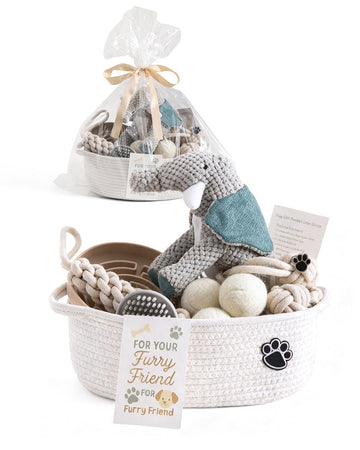 Dog Gift Basket - Puppy Starter Kit, Welcome New Puppy Gift Basket with Interactive Toys Bundle, Perfect Dog Birthday