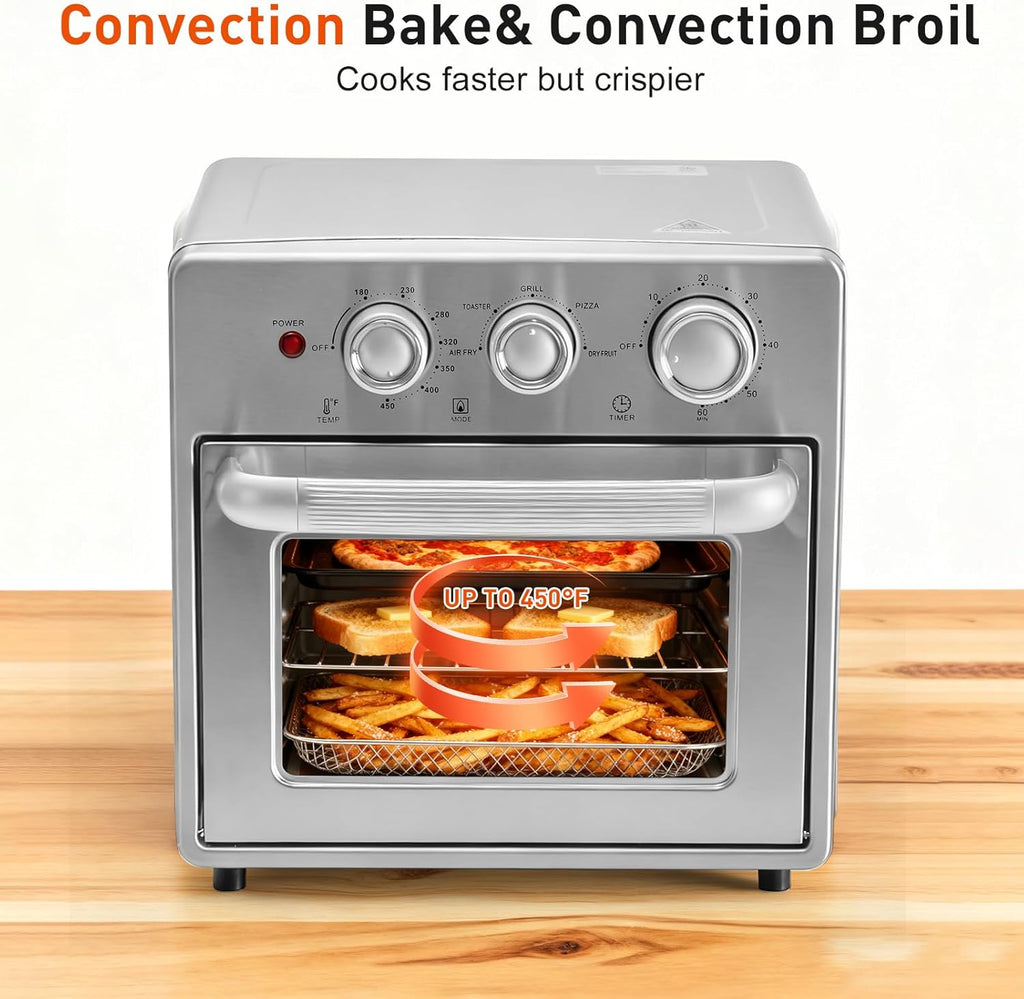Air Fryer Toaster Oven Combo, 16.9QT Oven Countertop 5 Functions in 1, 4 Accessories Included, Stainless, Up to 450°F
