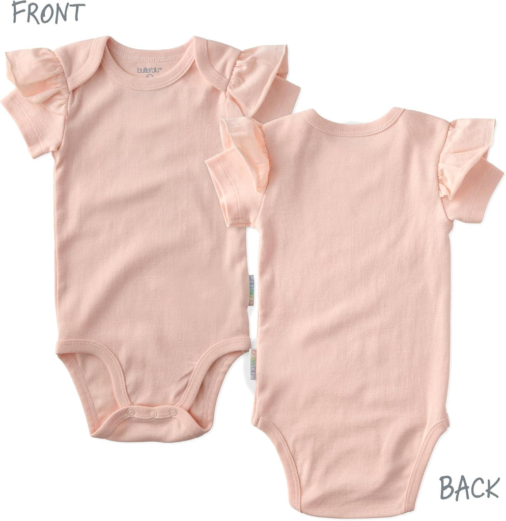 Rory Pack Short Sleeve Ruffle Shoulder Bodysuits 100% Organic Cotton for Baby Girls