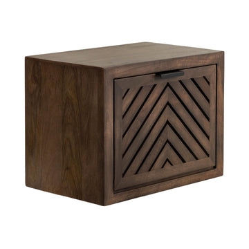 Mezzeta Modern Floating Shelf Side Table with Storage Cubby; 16 x 10 x 12; Natural Wood; Decorative Slatted Wood