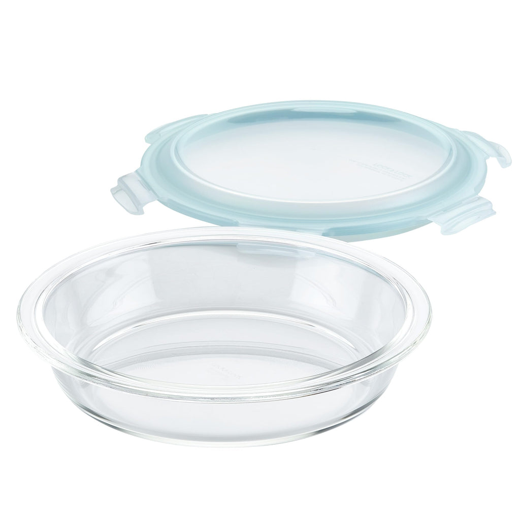 & LOCK Purely Better Glass Round Pie Baking Dish/Food Storage Container with Lid, 9.5 Inch, Clear