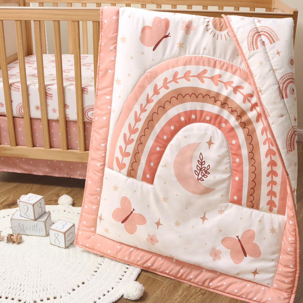 3 Piece Baby Crib Bedding Set for Girls - Newborn, Infant & Toddler Nursery Bed Set Decor with Fitted Crib Sheet