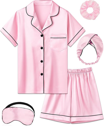 Kids Silk Pajamas Girls Satin Pajama Set Button Down Pjs Set