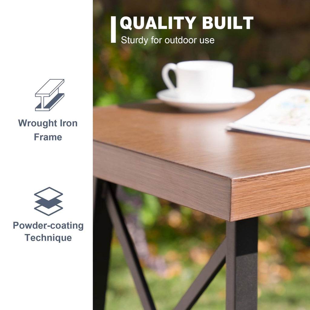 Patio Bar Table Rectangle Outdoor Counter Height Dining Table Garden Backyard Poolside, Walnut