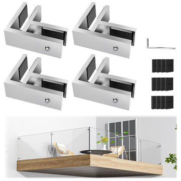 4 Pack SST304 Railing Glass to Glass Clamps, 90° Corner Glass Clips