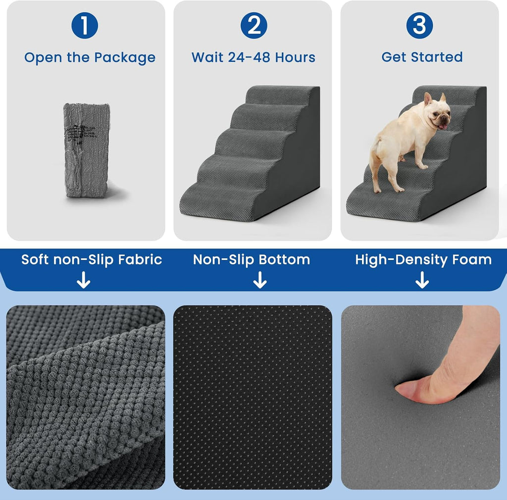 Dog Stairs for High Beds 22.4" H, 5-Step Pet Ramp for Small & Medium Dogs