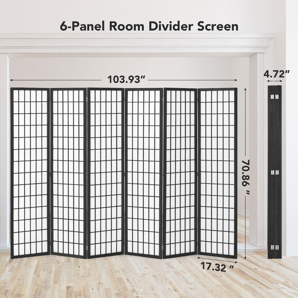 Room Divider 6 Panel, 6ft Folding Privacy Screen for Room Separation, Shoji Screen Japanese Style Room Divider Wall