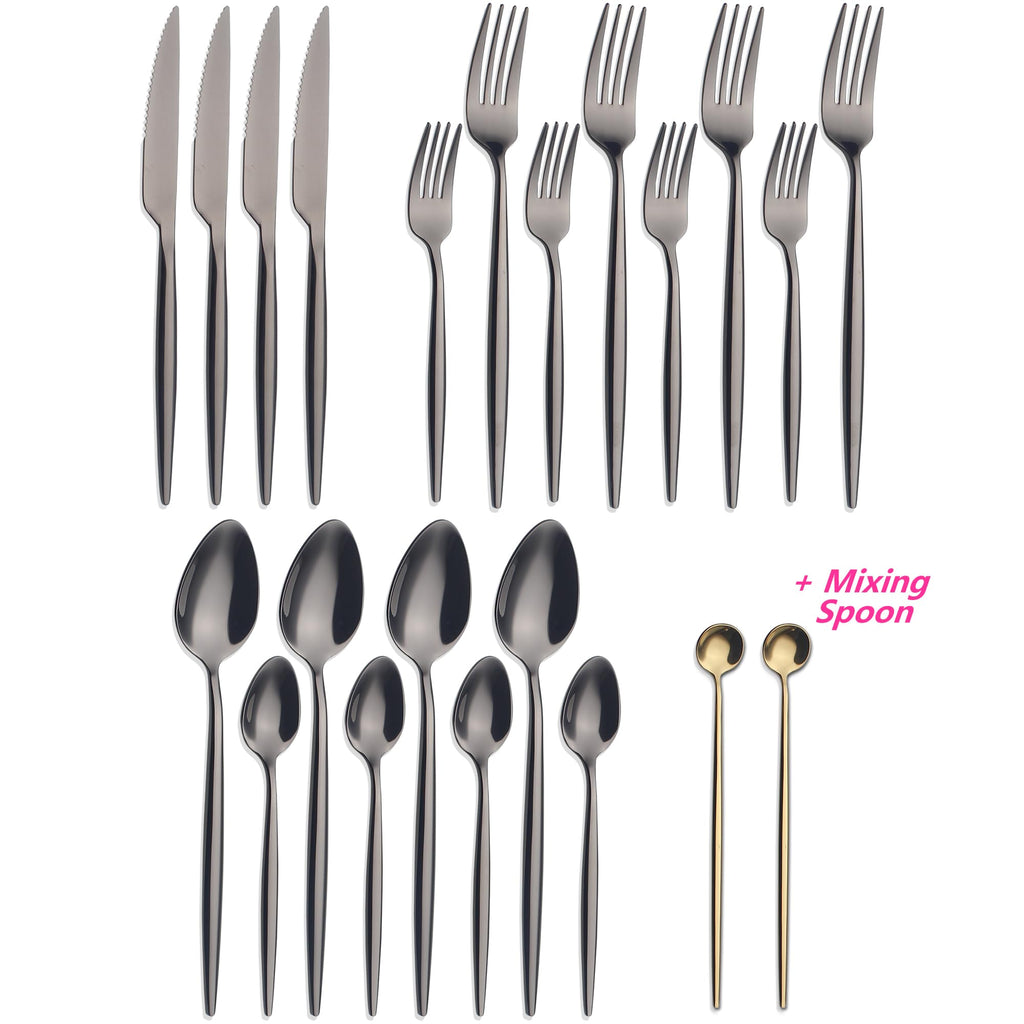 20 Piece Luxury Silverware Set for 4 Black Mirror-Polished 18/10 Stainless Steel Heavy Flatware Set Modern Cutlery