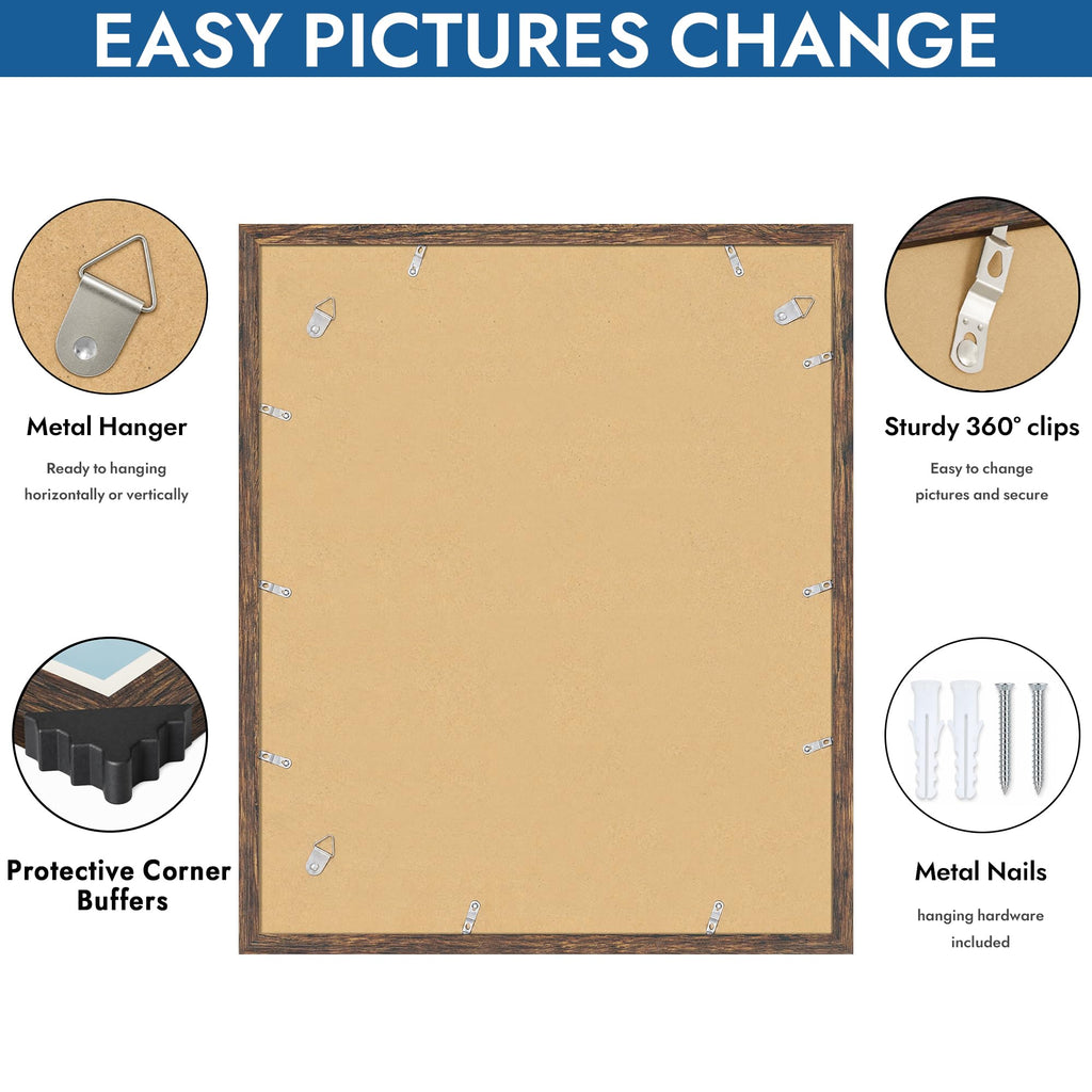 20x24 Picture Frame Set of 4, 20 x 24 Rustic Brown Wood Style