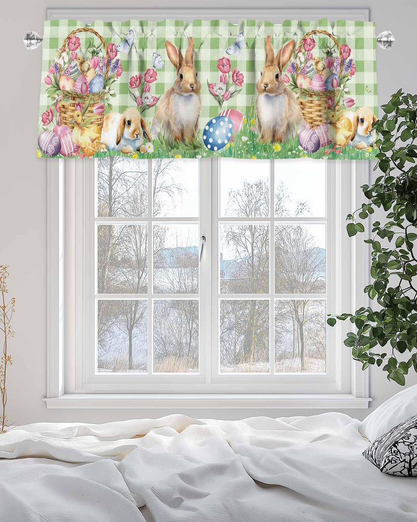 Easter Basket Curtain Valance for Windows/Living Room/Kitchen/Bathroom/Farmhouse, Easter Bunny Eggs Spring Floral