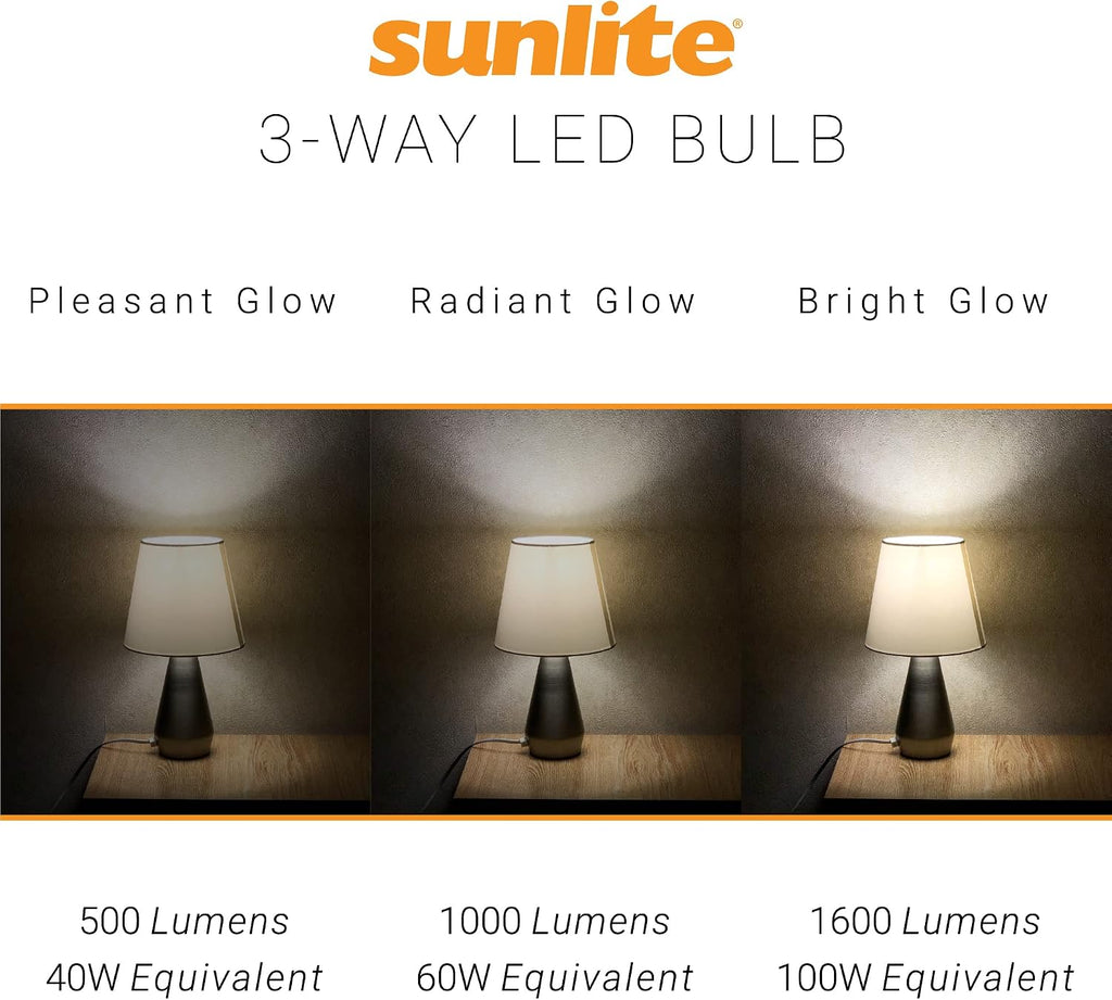 3-Way LED A19 Light Bulb, 5/9/15 Watts (40W 60W 100W Equivalent), 500-1000-1600 Lumens, Medium E26 Base