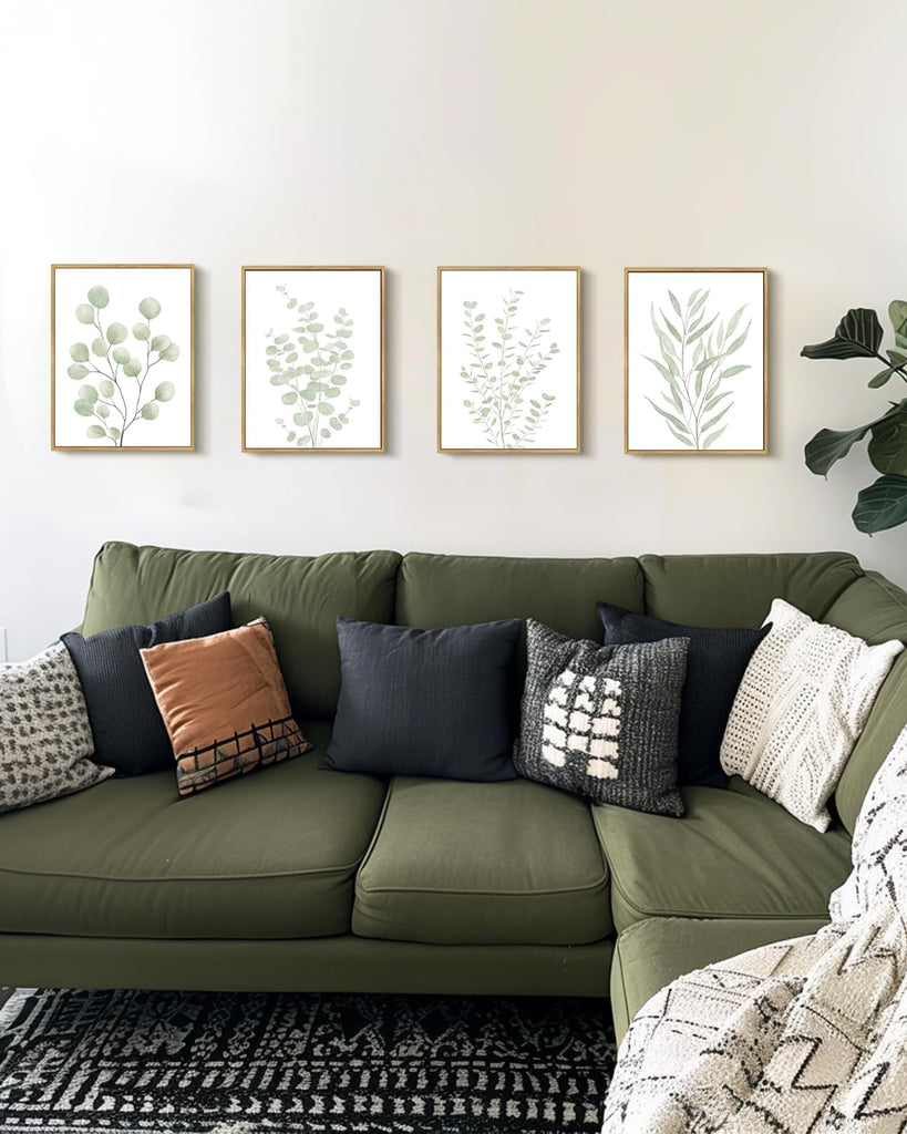 Botanical Framed Boho Wall Art Bathroom Plants Wall Decor Green Sage Eucalyptus Leaf Prints Minimalist Aesthetic