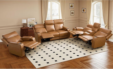 3-Piece Top Grain Leather Electric Recliner Sofa Set, Included Dual Motor Recliner with Power Headrest, Loveseat with