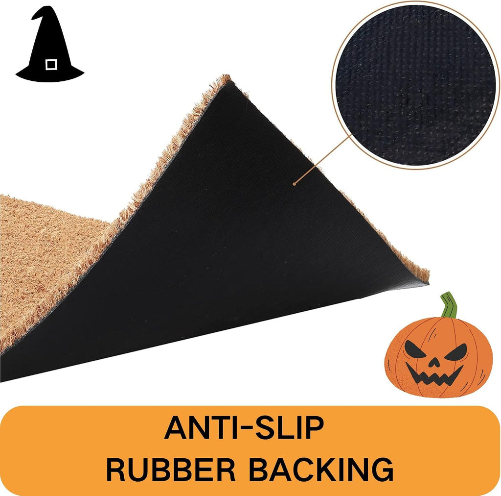 Halloween Door Mat Combo Set, Boo Ghost Coco Coir Welcome Doormat + 28" x 43" Black and White Plaid Rug, Autumn