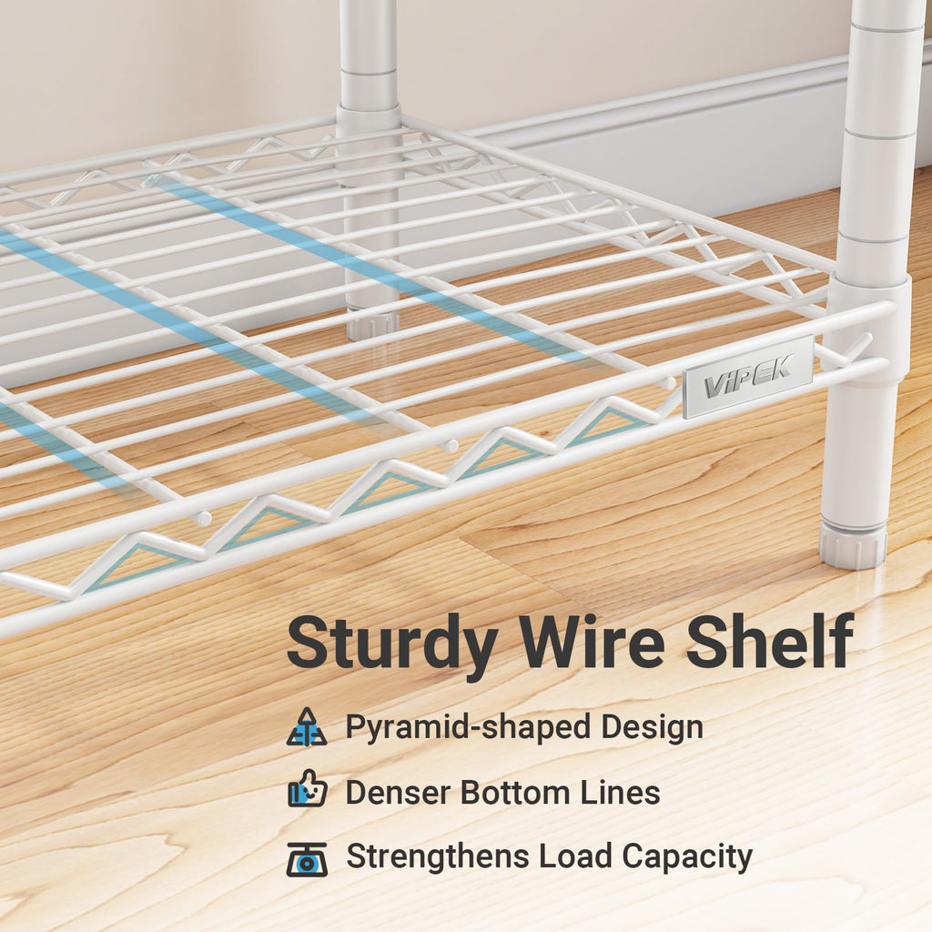 V1 4-Tier Clothes Rack with Hanging Rod, Freestanding Closet, White