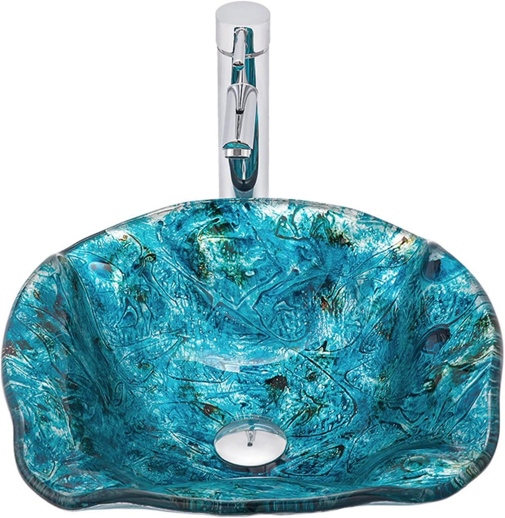 Bathroom Vessel Sinks Artistic Light Blue Tempered Glass Vessel Bowl Sink Counter Top Installation Bathroom Vanity