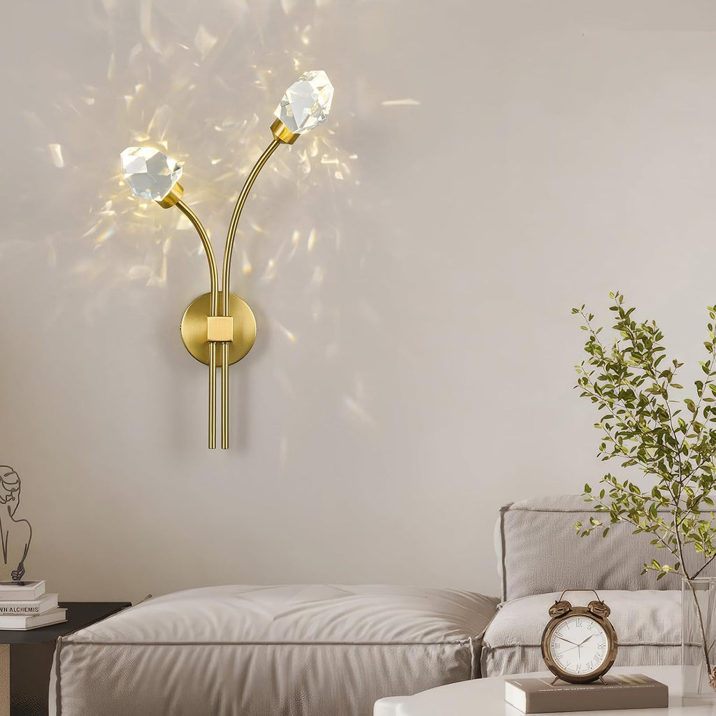 Modern Gold Wall Sconce Set of Two 4000K LED Wall Sconce Light Fixture Luxury Crystal Wall Light for Living Room