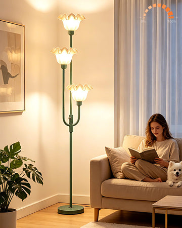 Flower Floor Lamp 3 Light Vintage Dimmable Floral Green Floor Lamp