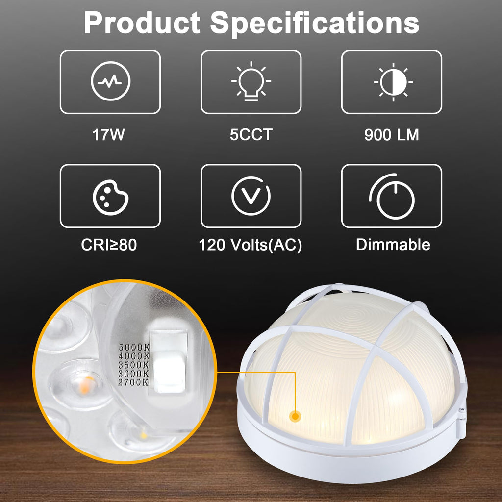 10inch White LED Bulkhead Light 2700K/3000K/3500K/4000K/5000K White Outdoor Porch Ceiling Lights Exterior White Round