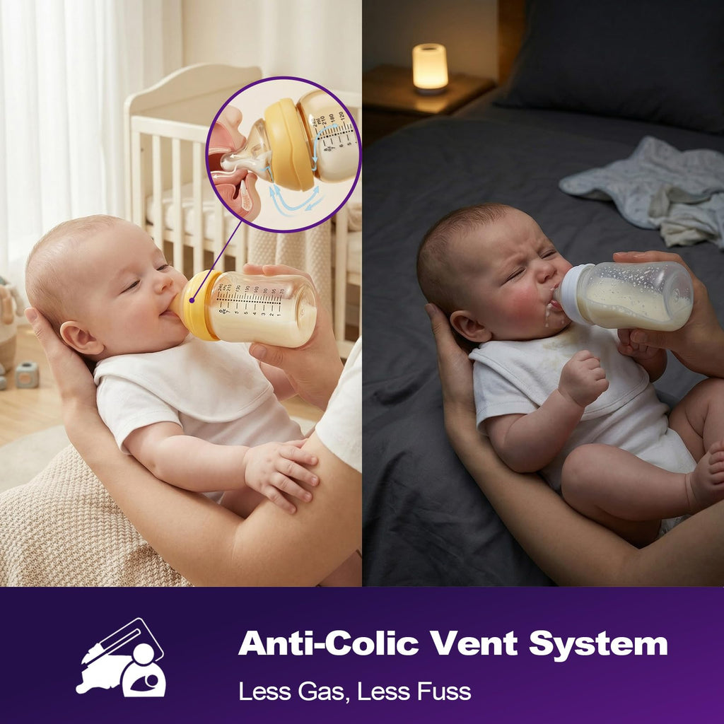 Baby Bottles for Newborns, Anti-Colic Wide Neck, Natural Latch