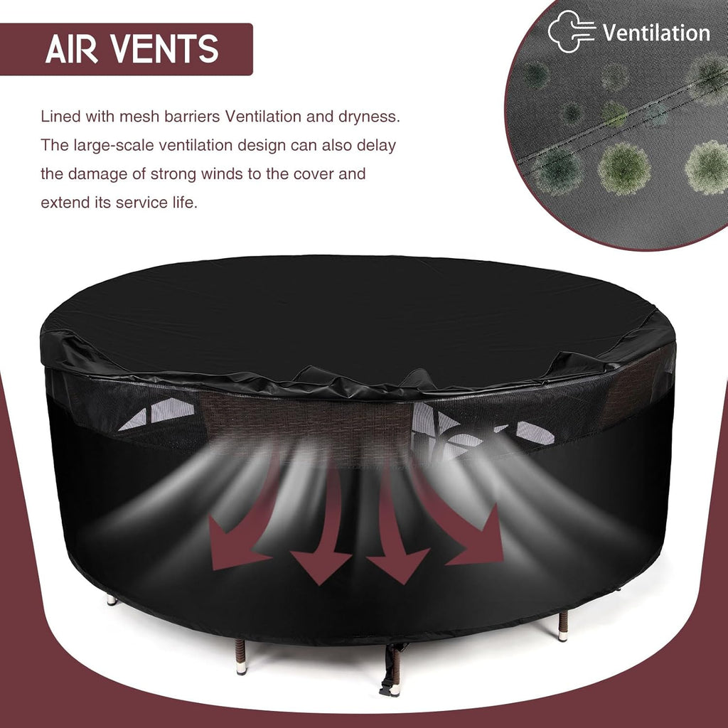 Waterproof Round Patio Furniture Covers - 600D UV Resistant & Anti-Fading, All Weather Outdoor Table and Chairs Set