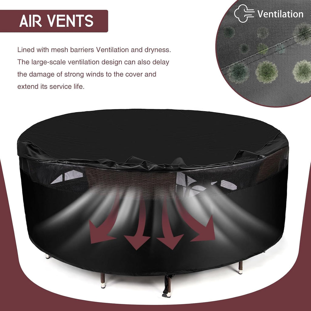 Waterproof Round Patio Furniture Covers - 600D UV Resistant & Anti-Fading, All Weather Outdoor Table and Chairs Set