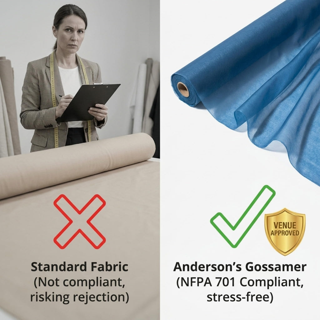 Medium Blue Flame Retardant Gossamer Fabric Roll, 19 Inches x 25 Yards, Sheer Fabric for Wedding Decorations, Baby